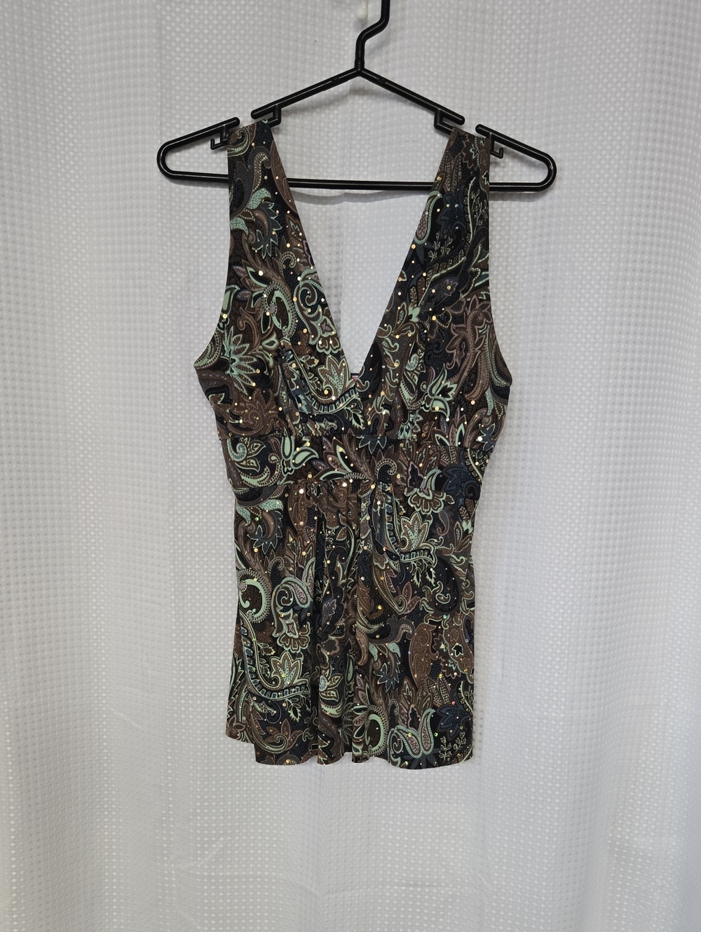 Body Central Brown Paisley V-Neck Tank Top